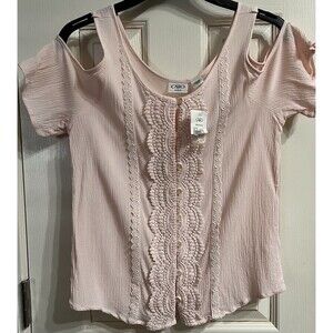 Cato Girls L 14/16 NWT Cold Shoulder Blouse Peachy Pink Crochet Lace Boho